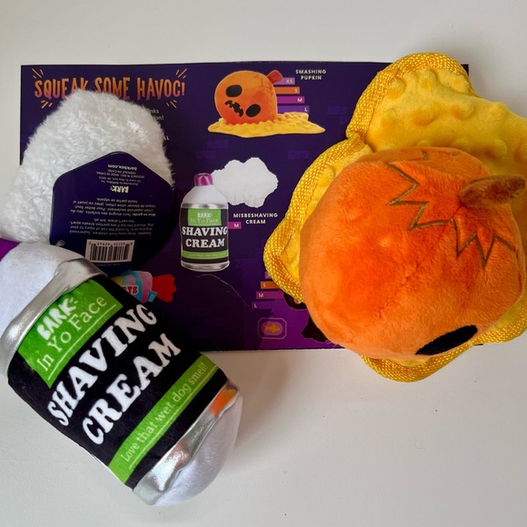 Misbeshaving Cream and Smashing Pupkin - Bark Box Dog Toys - Set of 2. - Picture 1 of 4